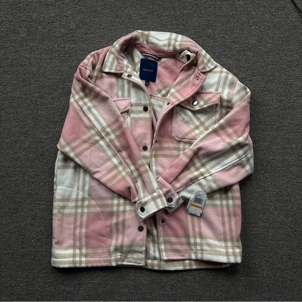 Nautica Pink and Cream Plaid Jean Jacket